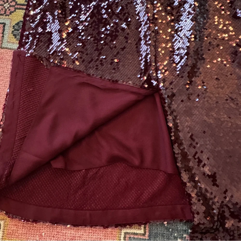 VINCE WOMENS A-LINE SEQUIN EMBELLISHED MID SKIRT SIZE LG IN GARNET - Picture 9 of 9